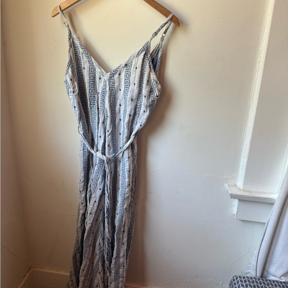 CP Shades Blue & White Striped Geometric Maxi Dress with Waist Tie